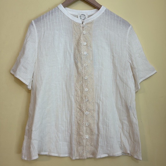 Zyga Lin'n Laundry NWT Medee Chemise Ivory Cotton Gauze Button Up Lace Top FR 40 - Picture 1 of 17